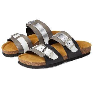 NAOT Santa Cruz Double Strap Slide Sandals 37 6 Black Gray Silver Leather NEW